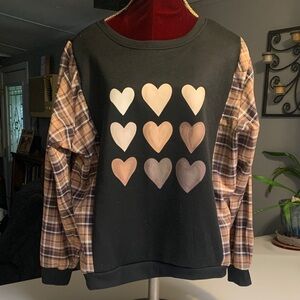 Upcycled Plaid Sleeve Heart Sweatshirt